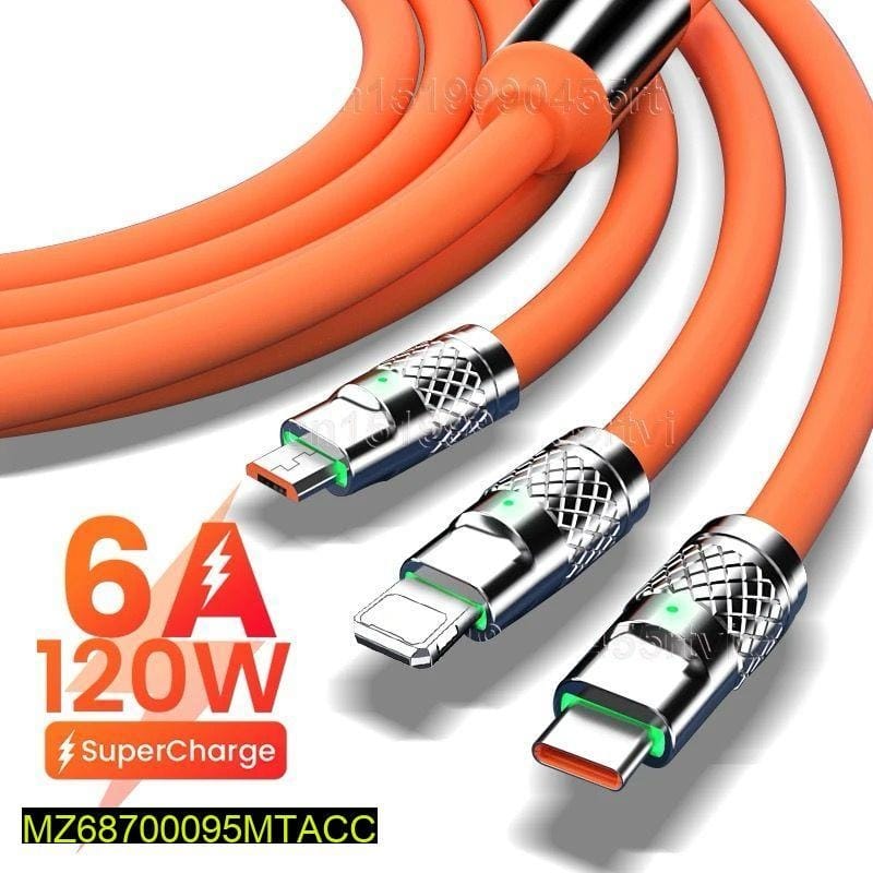 3 In 1 Mobile Charging Cable, Orange