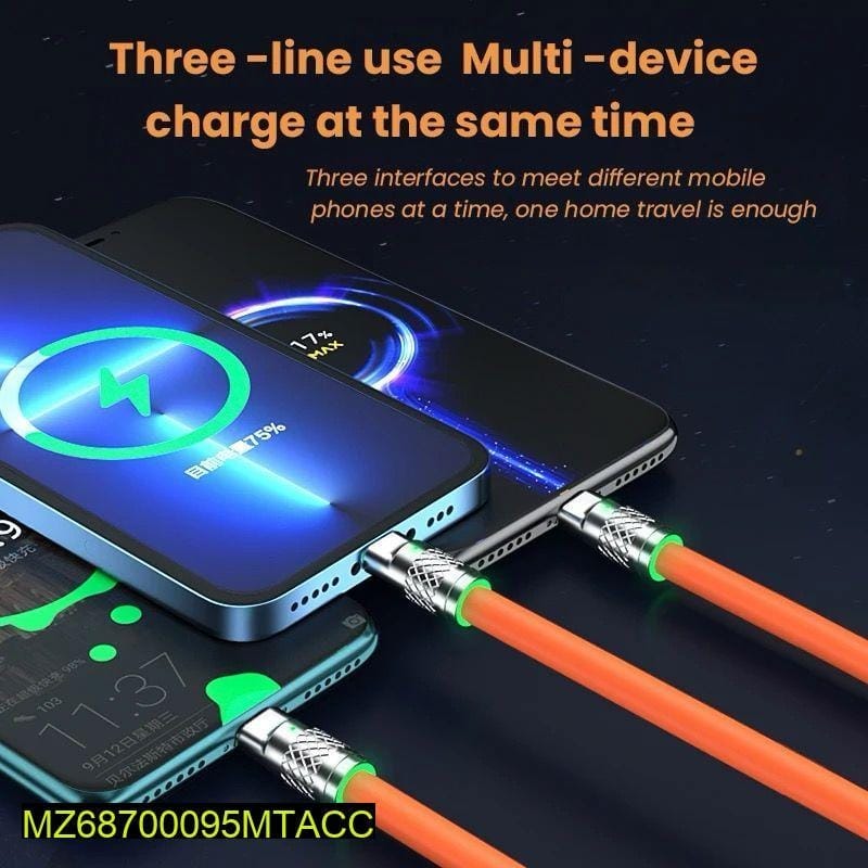 3 In 1 Mobile Charging Cable, Orange