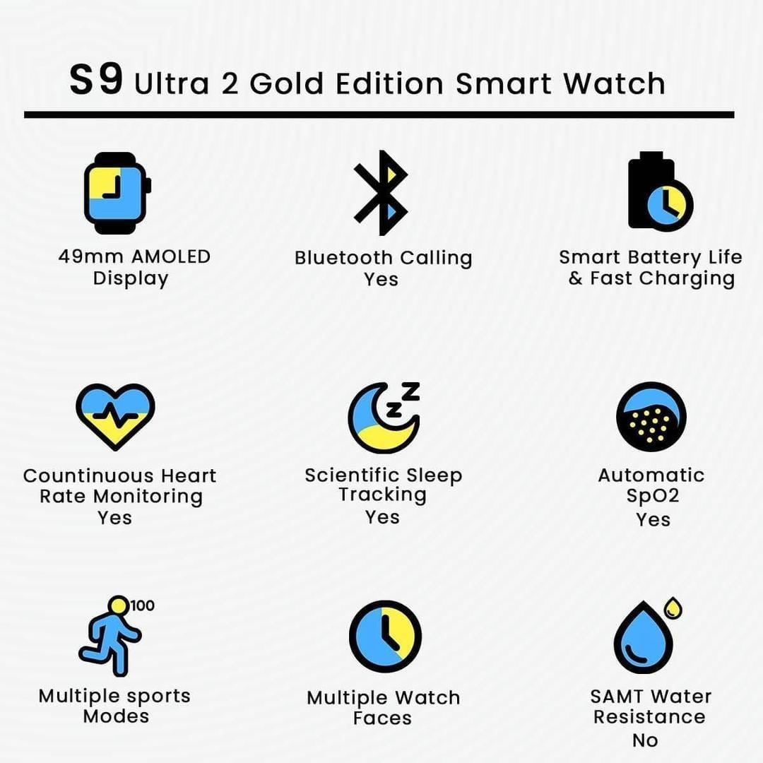 Smart Watch with Heart Rate Monitoring - 1 Pc Health Tracker in Gold & Orange