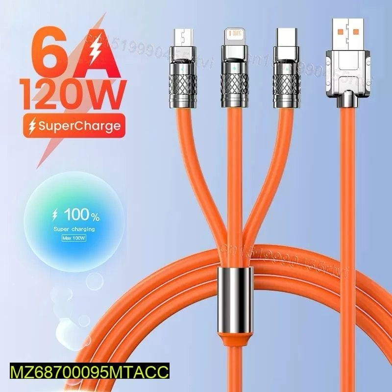 3 In 1 Mobile Charging Cable, Orange